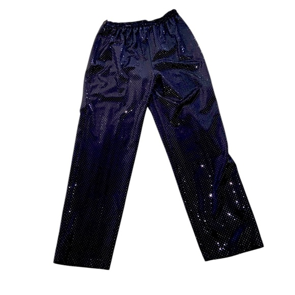 Notations black faux suede flat sequins wide leg flat front pants size medium - Picture 2 of 6